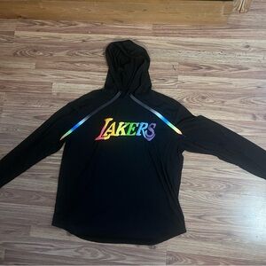 Black Lakers Hooded long sleeve tee with Rainbow bubble printed Logo unisex XL